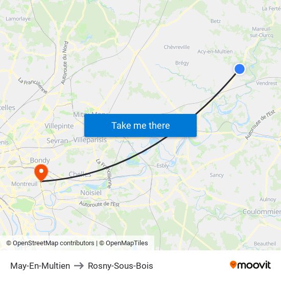 May-En-Multien to Rosny-Sous-Bois map