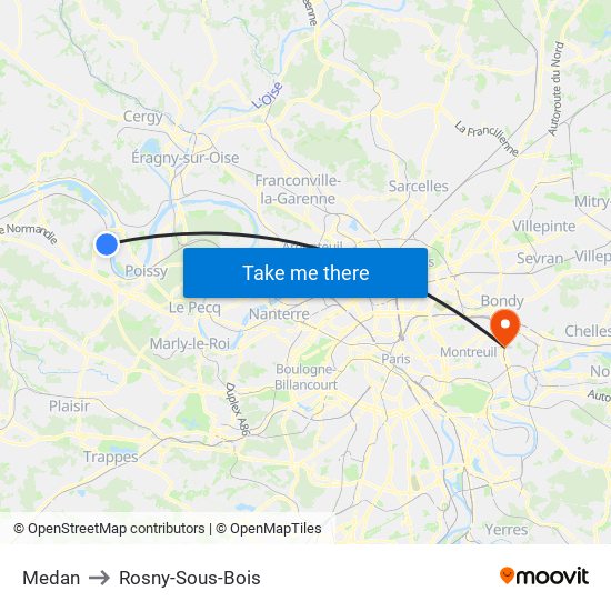 Medan to Rosny-Sous-Bois map