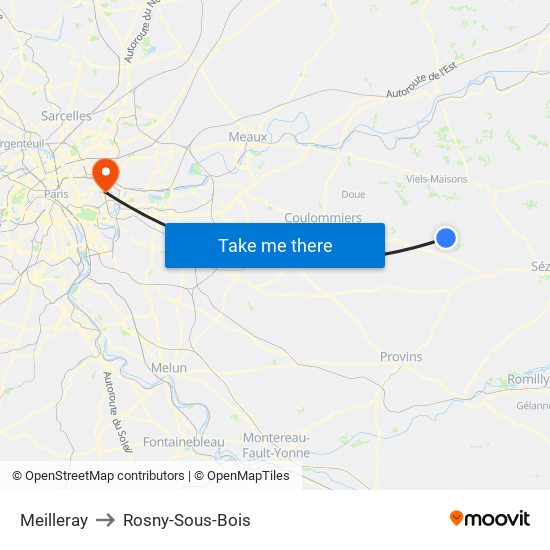 Meilleray to Rosny-Sous-Bois map