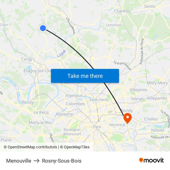 Menouville to Rosny-Sous-Bois map