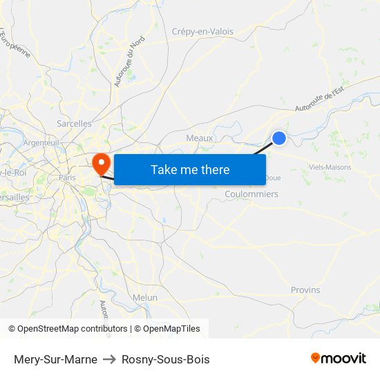 Mery-Sur-Marne to Rosny-Sous-Bois map