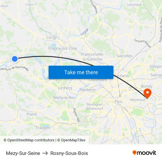 Mezy-Sur-Seine to Rosny-Sous-Bois map