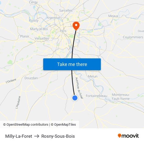 Milly-La-Foret to Rosny-Sous-Bois map