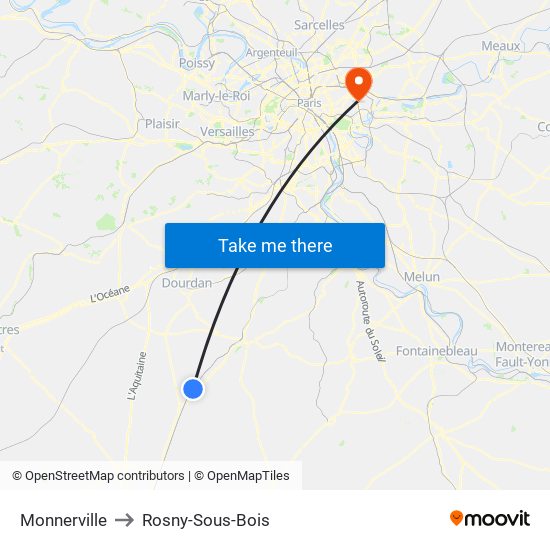 Monnerville to Rosny-Sous-Bois map