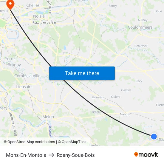 Mons-En-Montois to Rosny-Sous-Bois map