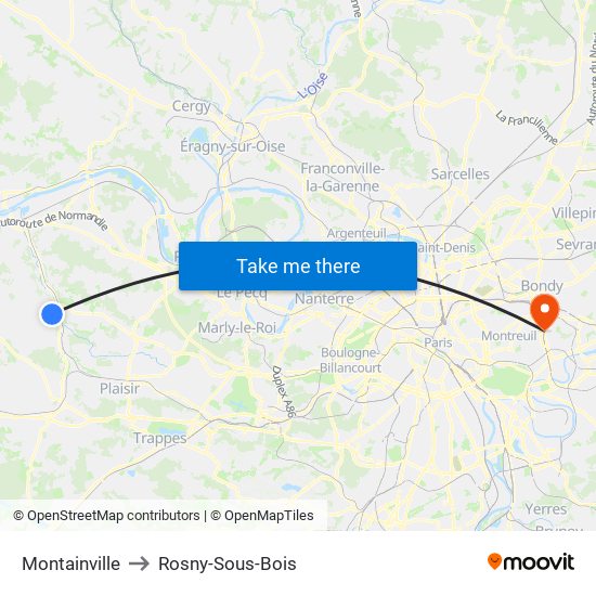 Montainville to Rosny-Sous-Bois map
