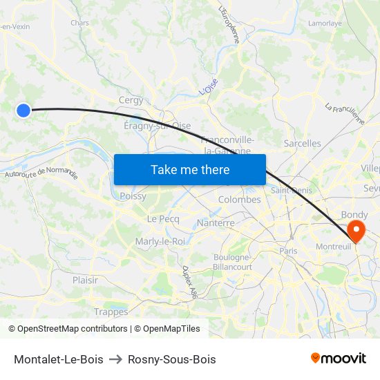 Montalet-Le-Bois to Rosny-Sous-Bois map