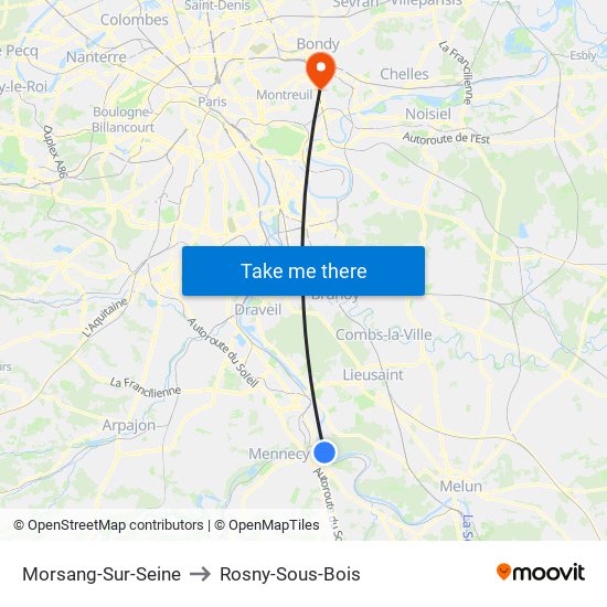 Morsang-Sur-Seine to Rosny-Sous-Bois map