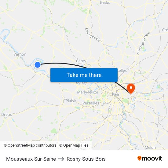 Mousseaux-Sur-Seine to Rosny-Sous-Bois map