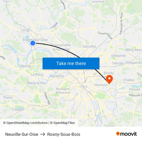 Neuville-Sur-Oise to Rosny-Sous-Bois map