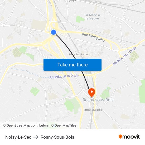 Noisy-Le-Sec to Rosny-Sous-Bois map