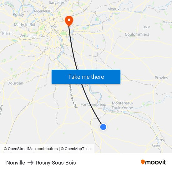 Nonville to Rosny-Sous-Bois map