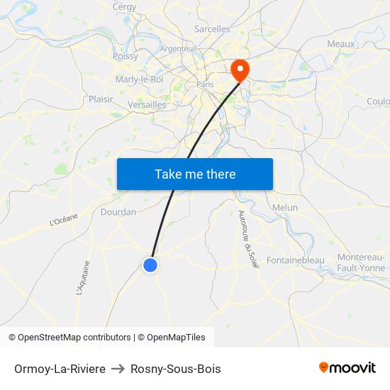 Ormoy-La-Riviere to Rosny-Sous-Bois map