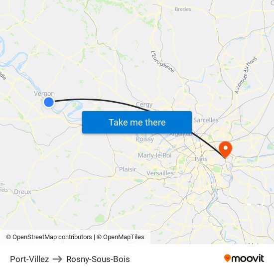 Port-Villez to Rosny-Sous-Bois map