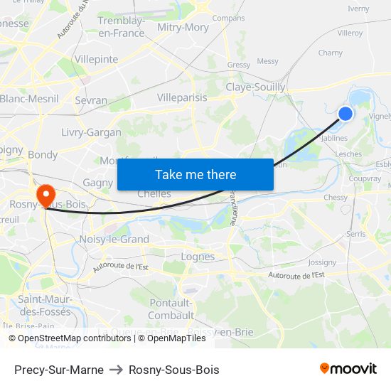 Precy-Sur-Marne to Rosny-Sous-Bois map