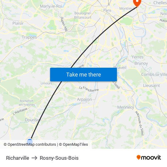 Richarville to Rosny-Sous-Bois map