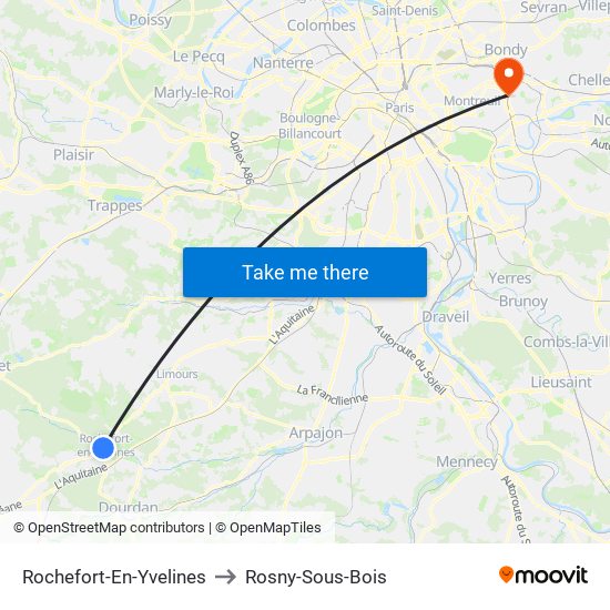 Rochefort-En-Yvelines to Rosny-Sous-Bois map