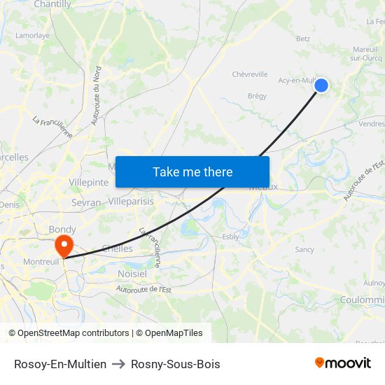 Rosoy-En-Multien to Rosny-Sous-Bois map