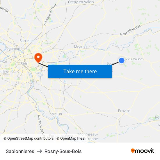 Sablonnieres to Rosny-Sous-Bois map