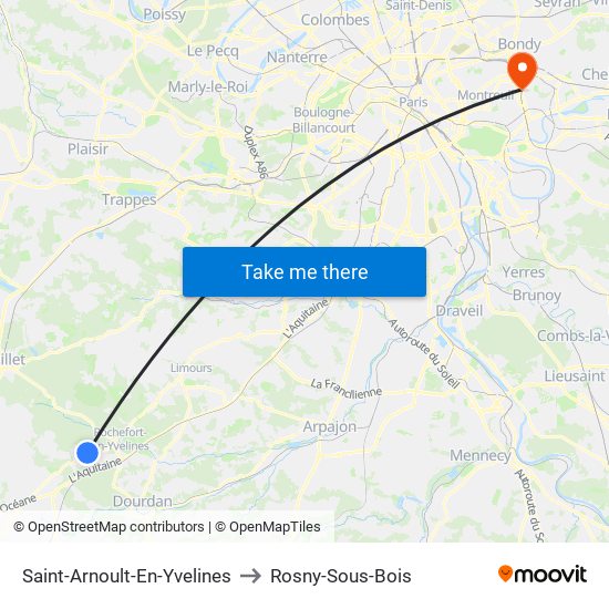 Saint-Arnoult-En-Yvelines to Rosny-Sous-Bois map