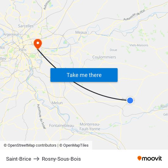 Saint-Brice to Rosny-Sous-Bois map