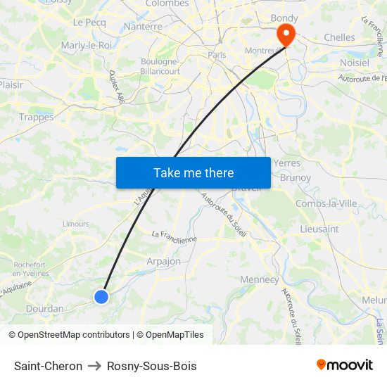 Saint-Cheron to Rosny-Sous-Bois map