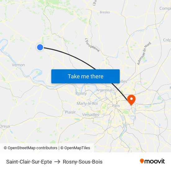 Saint-Clair-Sur-Epte to Rosny-Sous-Bois map