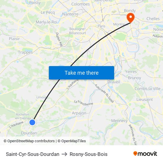 Saint-Cyr-Sous-Dourdan to Rosny-Sous-Bois map