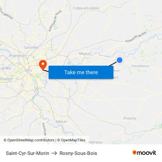 Saint-Cyr-Sur-Morin to Rosny-Sous-Bois map