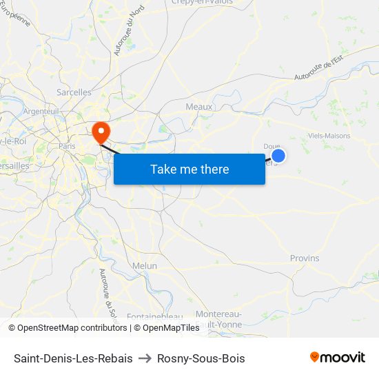 Saint-Denis-Les-Rebais to Rosny-Sous-Bois map