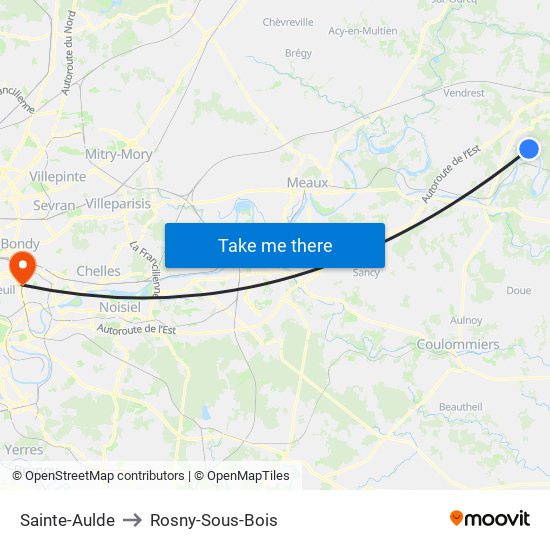 Sainte-Aulde to Rosny-Sous-Bois map