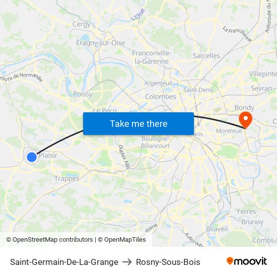 Saint-Germain-De-La-Grange to Rosny-Sous-Bois map