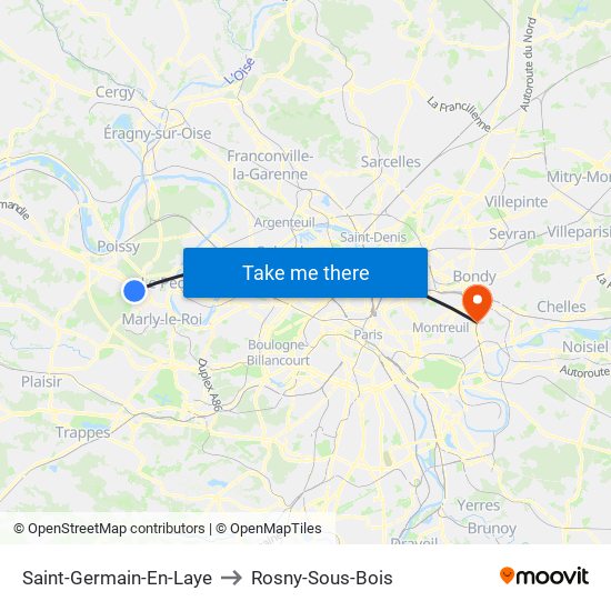 Saint-Germain-En-Laye to Rosny-Sous-Bois map
