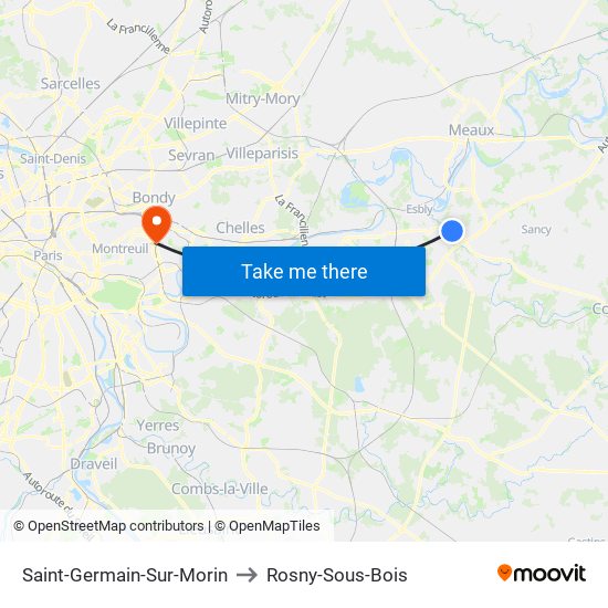 Saint-Germain-Sur-Morin to Rosny-Sous-Bois map