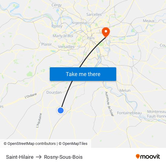 Saint-Hilaire to Rosny-Sous-Bois map