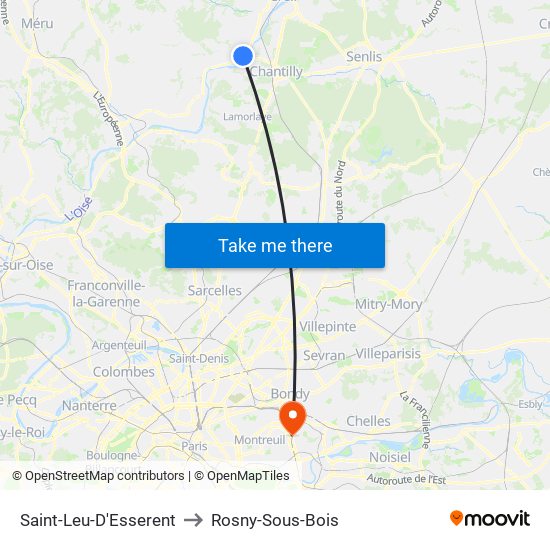 Saint-Leu-D'Esserent to Rosny-Sous-Bois map