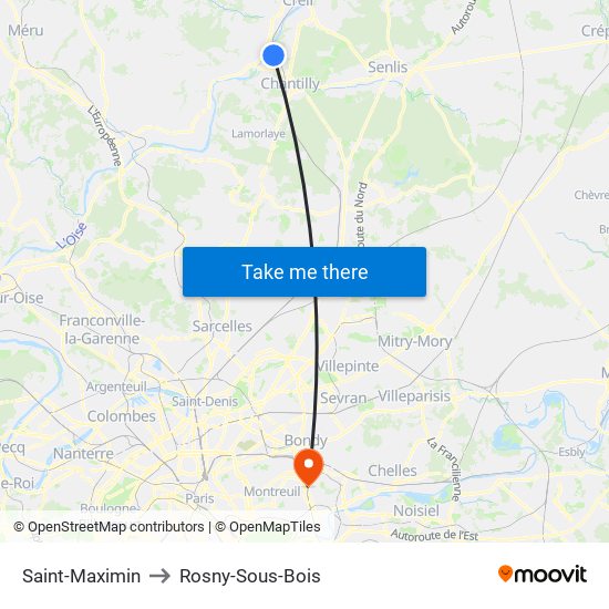 Saint-Maximin to Rosny-Sous-Bois map