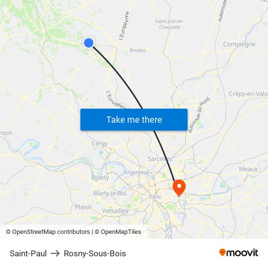Saint-Paul to Rosny-Sous-Bois map