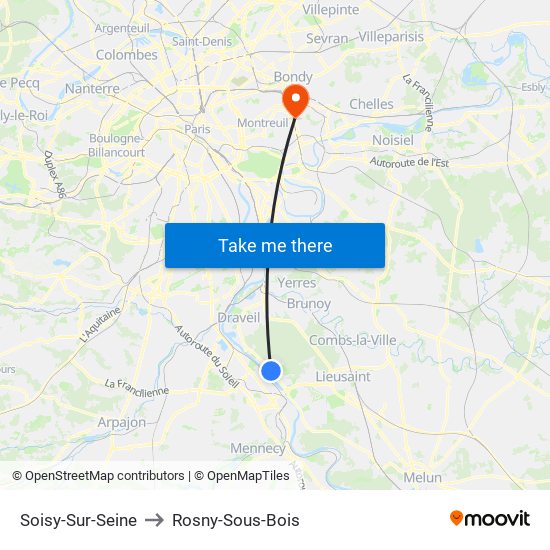 Soisy-Sur-Seine to Rosny-Sous-Bois map