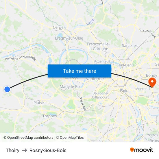 Thoiry to Rosny-Sous-Bois map