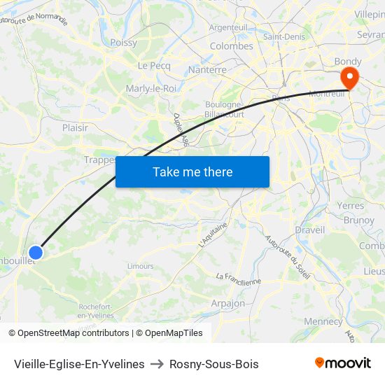 Vieille-Eglise-En-Yvelines to Rosny-Sous-Bois map