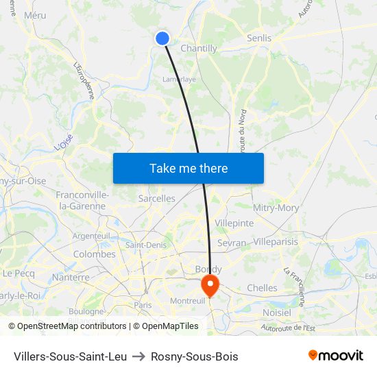 Villers-Sous-Saint-Leu to Rosny-Sous-Bois map