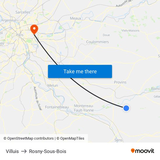 Villuis to Rosny-Sous-Bois map