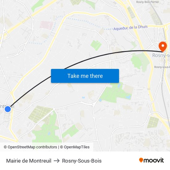 Mairie de Montreuil to Rosny-Sous-Bois map