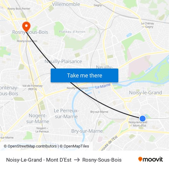 Noisy-Le-Grand - Mont D'Est to Rosny-Sous-Bois map