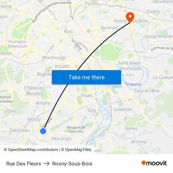 Rue Des Fleurs to Rosny-Sous-Bois map