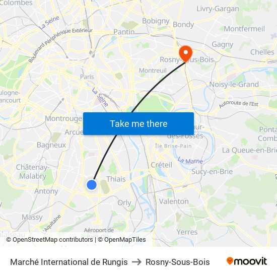 Marché International de Rungis to Rosny-Sous-Bois map
