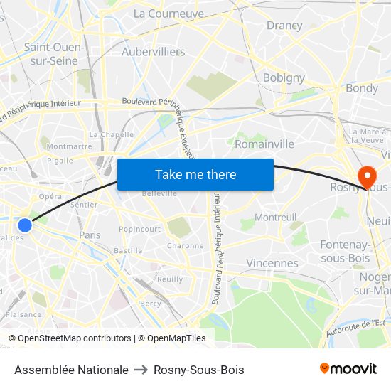 Assemblée Nationale to Rosny-Sous-Bois map