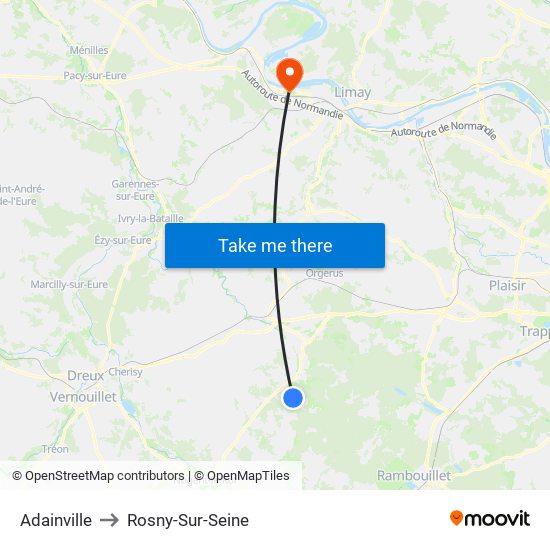 Adainville to Rosny-Sur-Seine map