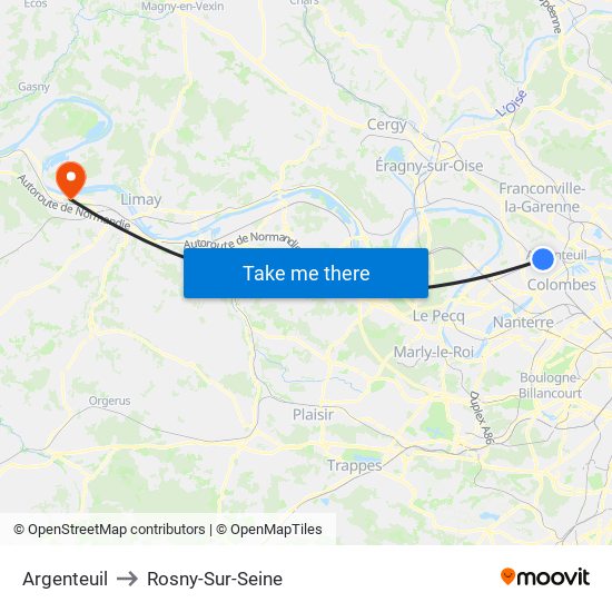 Argenteuil to Rosny-Sur-Seine map